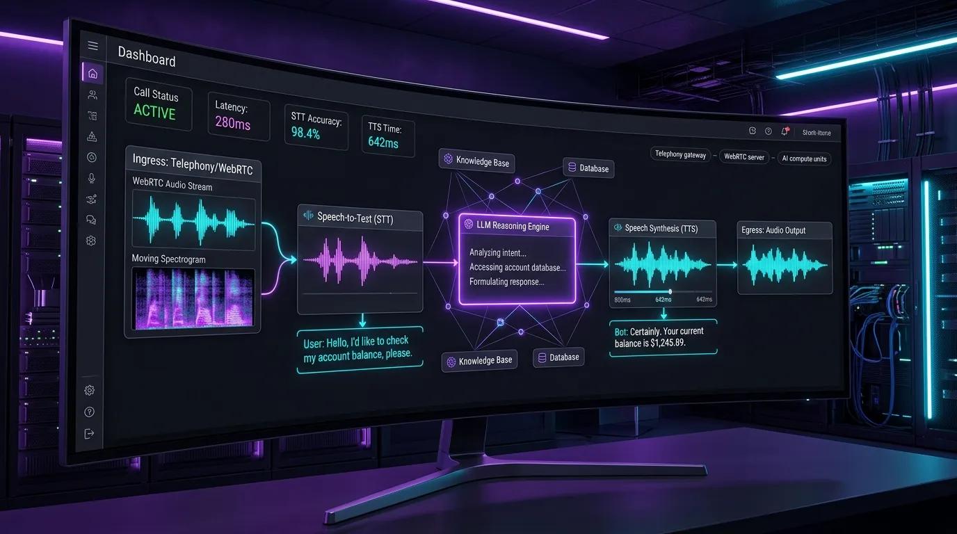 AI Voice Bot WebRTC Telephony Pipeline and Neural Audio Waveforms